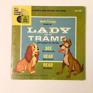 Vintage 1965 Disney Lady  and the Tramp 7 Inch Record and Book